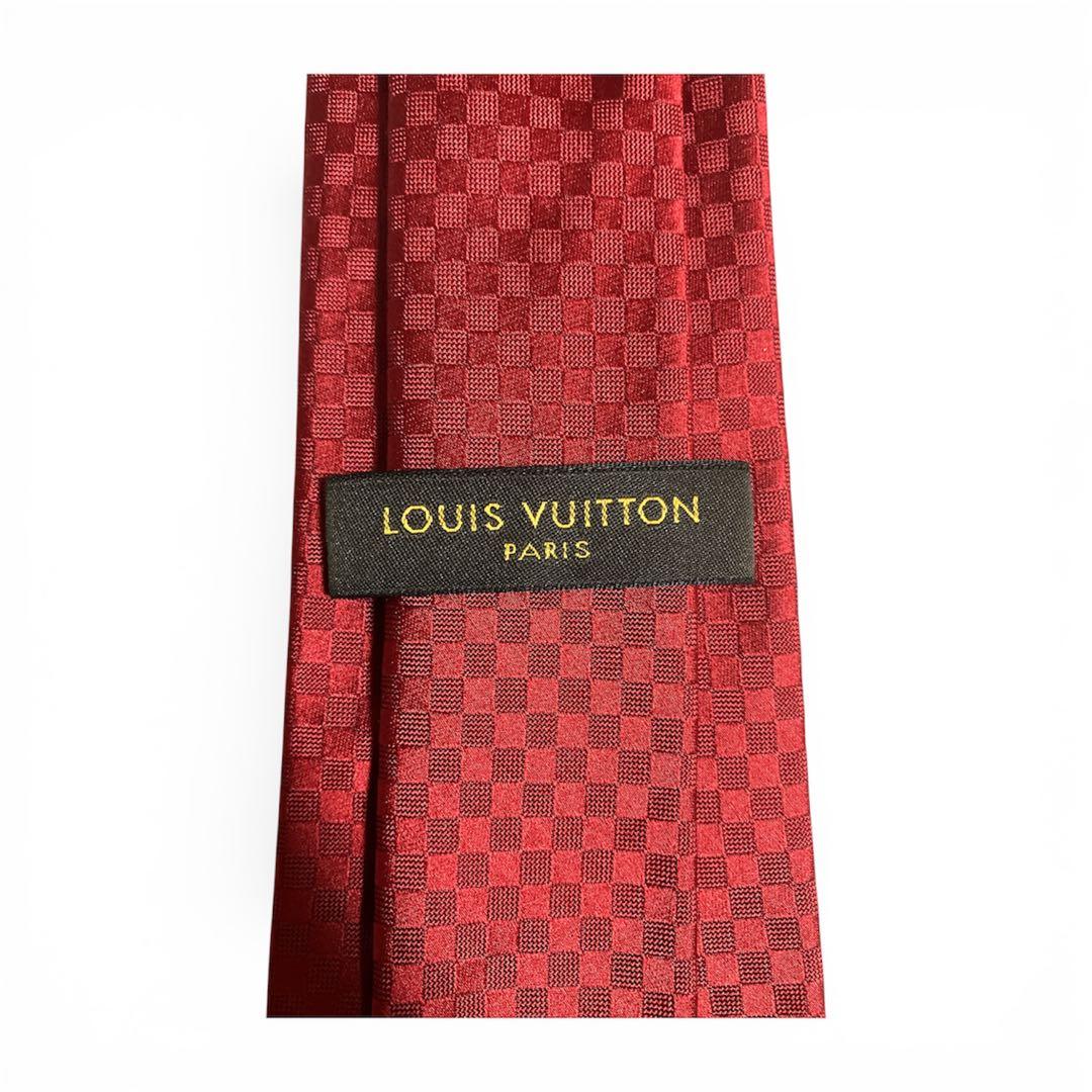【極美品】 LOUIS VUITTON マイクロダミエ LVロゴ 赤　ネクタイ