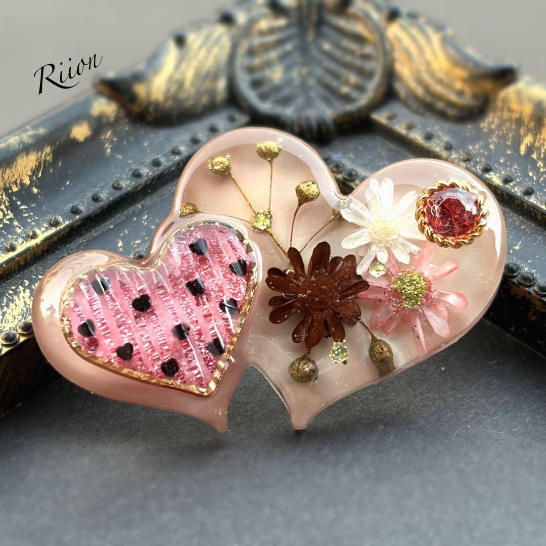 no.1102❤︎‬V・デー‪‪❤︎‬ダブルハートフロラルレジンヘアゴム‪‪❤︎‬②
