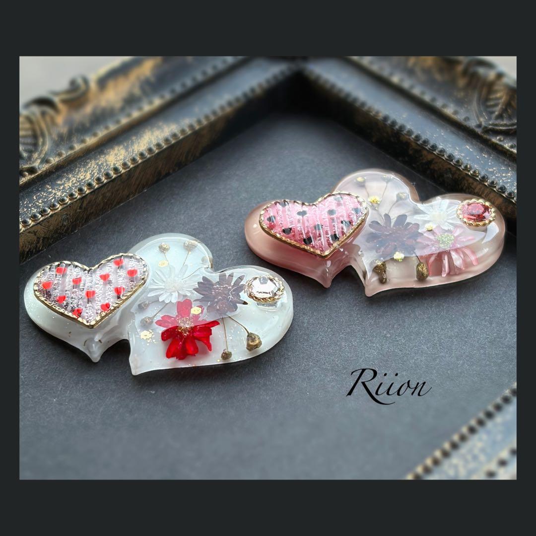 no.1102❤︎‬V・デー‪‪❤︎‬ダブルハートフロラルレジンヘアゴム‪‪❤︎‬②