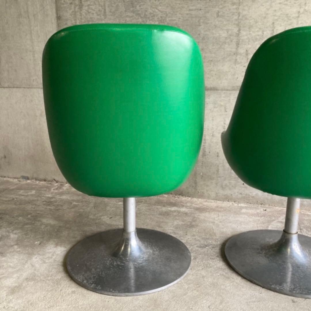 チェア スツール 回転椅子 カフェ 喫茶店 2脚 緑色 スペースエイジ レトロ