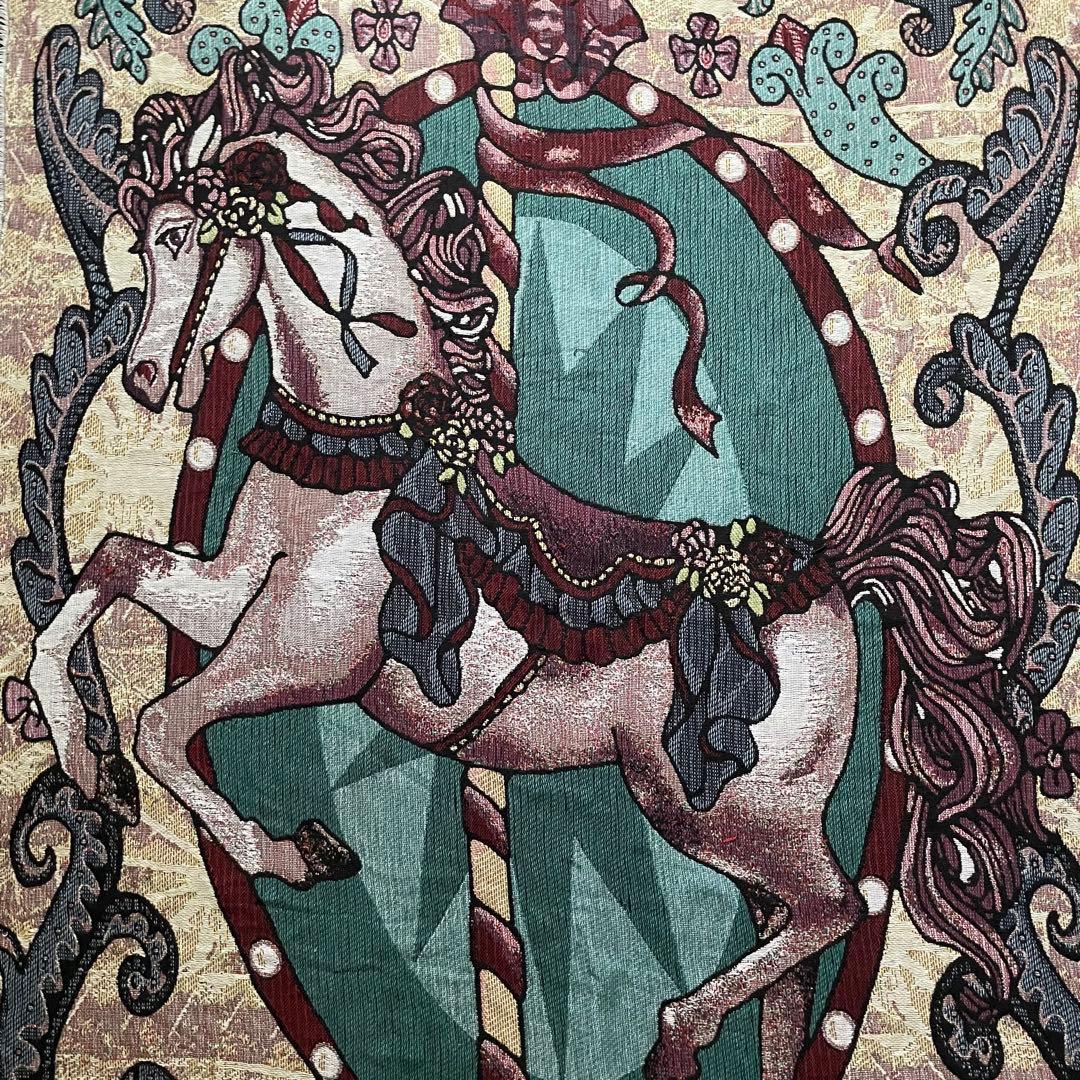 B04015 ヴィンテージ　ラグ　マルチカバー　馬　ホース　130×177