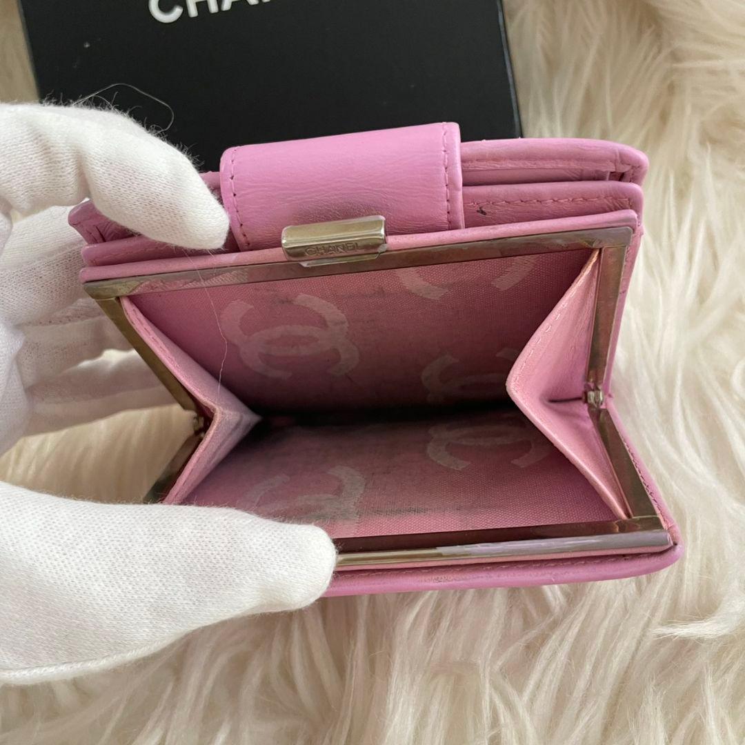 シャネル CHANEL 二つ折り 財布 カンボンライン ココマーク ピンク 黒