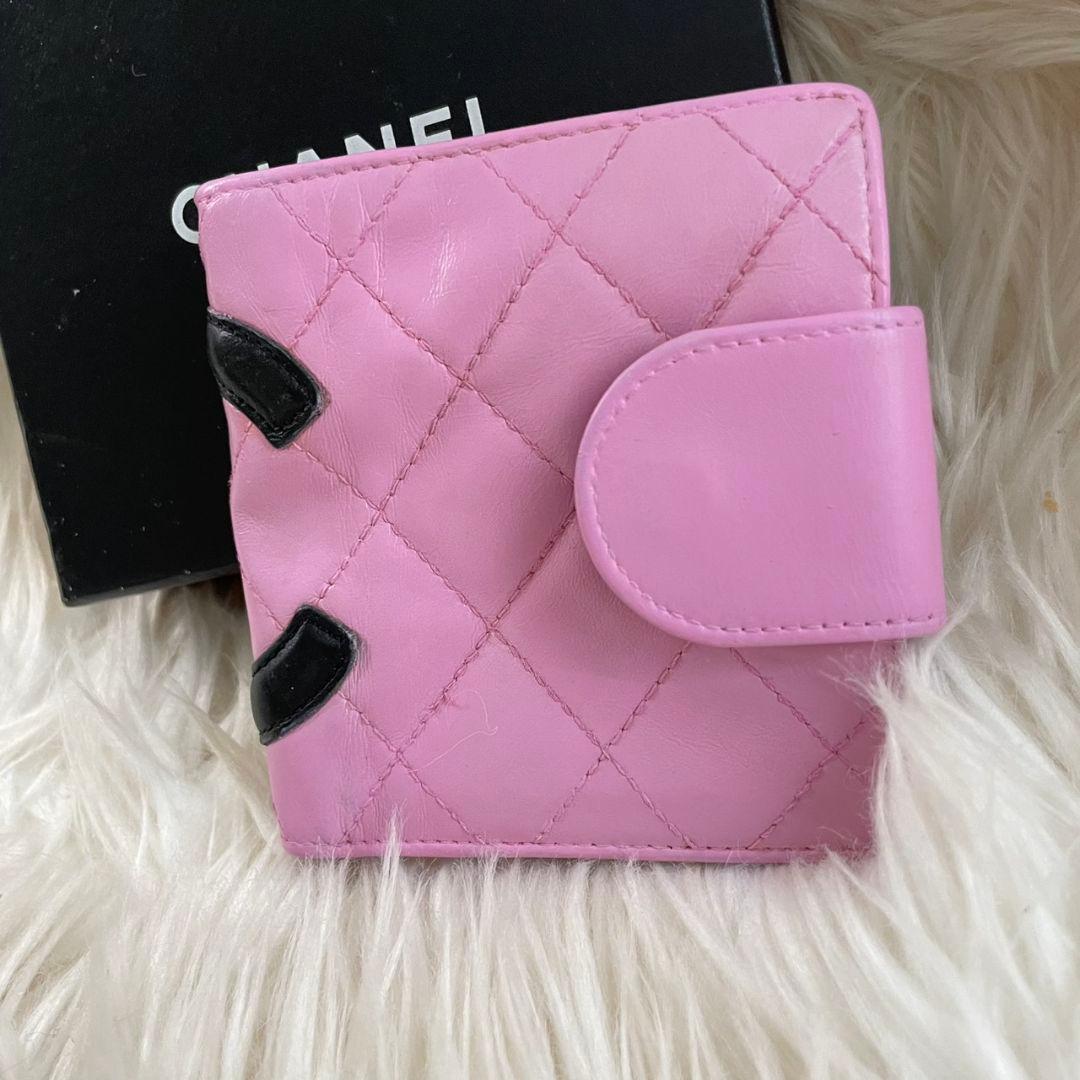 シャネル CHANEL 二つ折り 財布 カンボンライン ココマーク ピンク 黒