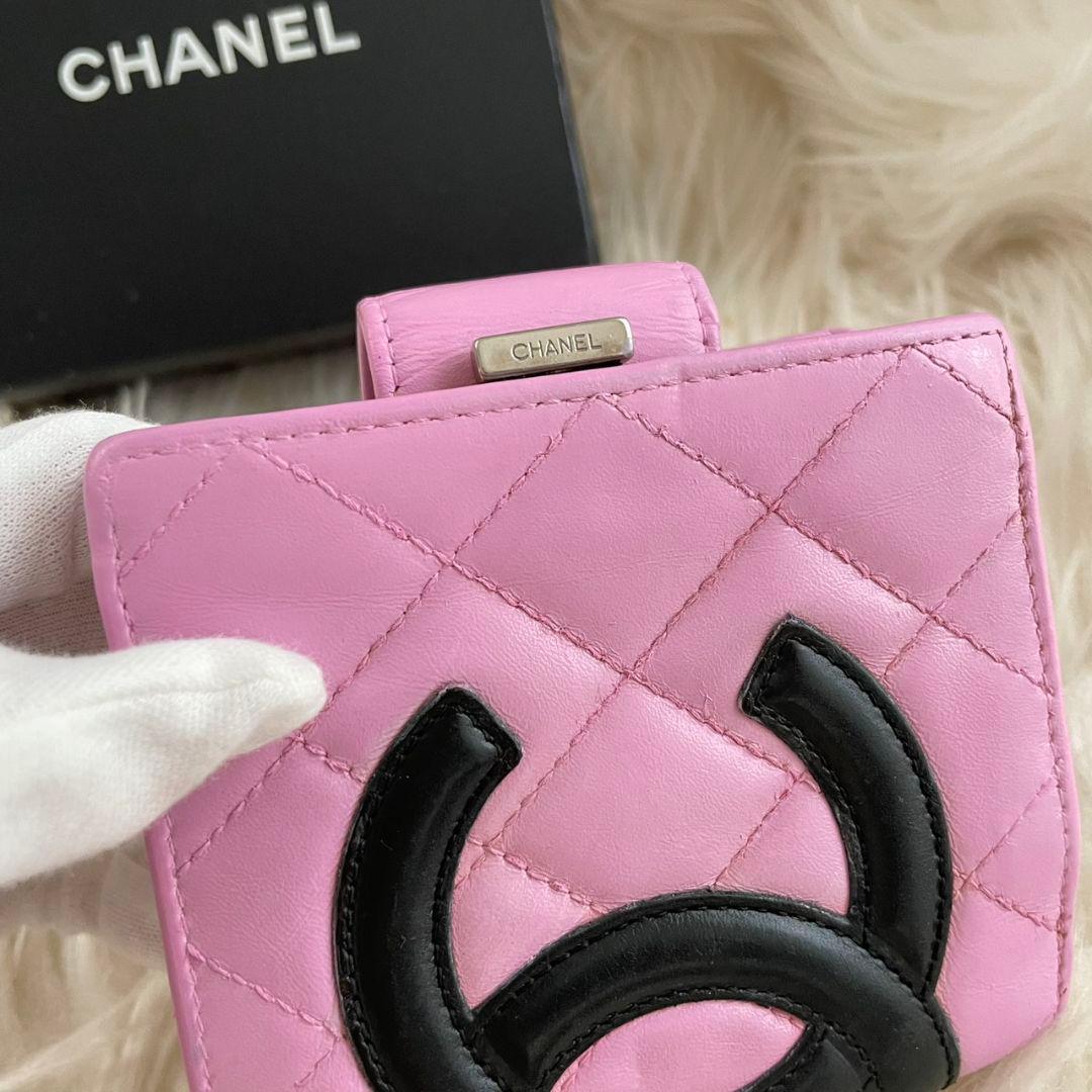 シャネル CHANEL 二つ折り 財布 カンボンライン ココマーク ピンク 黒