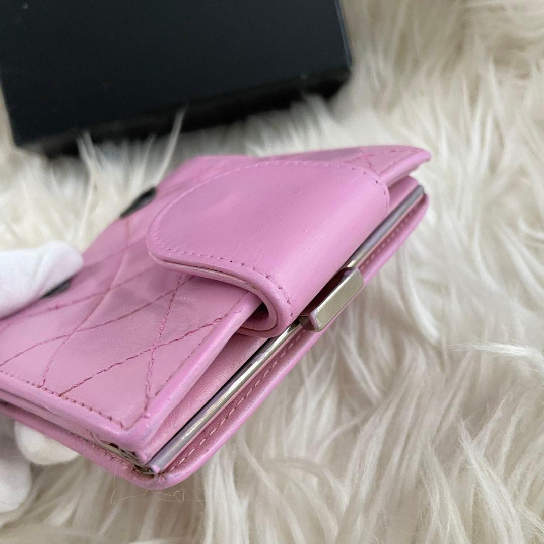シャネル CHANEL 二つ折り 財布 カンボンライン ココマーク ピンク 黒