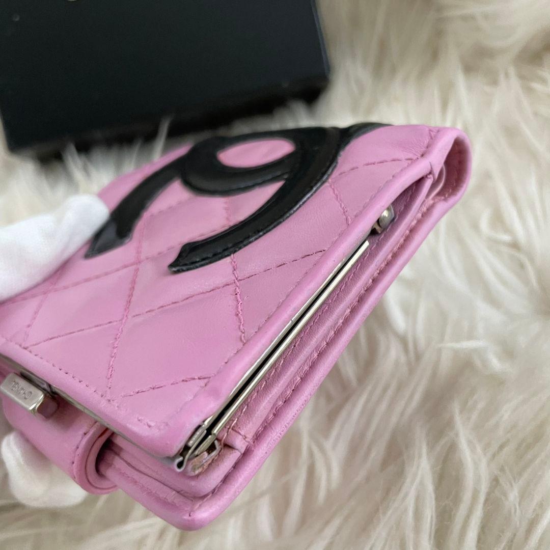シャネル CHANEL 二つ折り 財布 カンボンライン ココマーク ピンク 黒