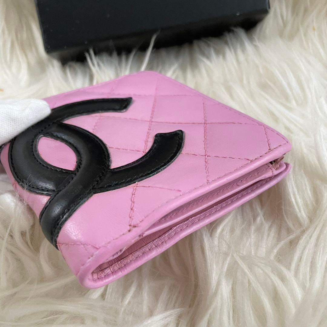 シャネル CHANEL 二つ折り 財布 カンボンライン ココマーク ピンク 黒