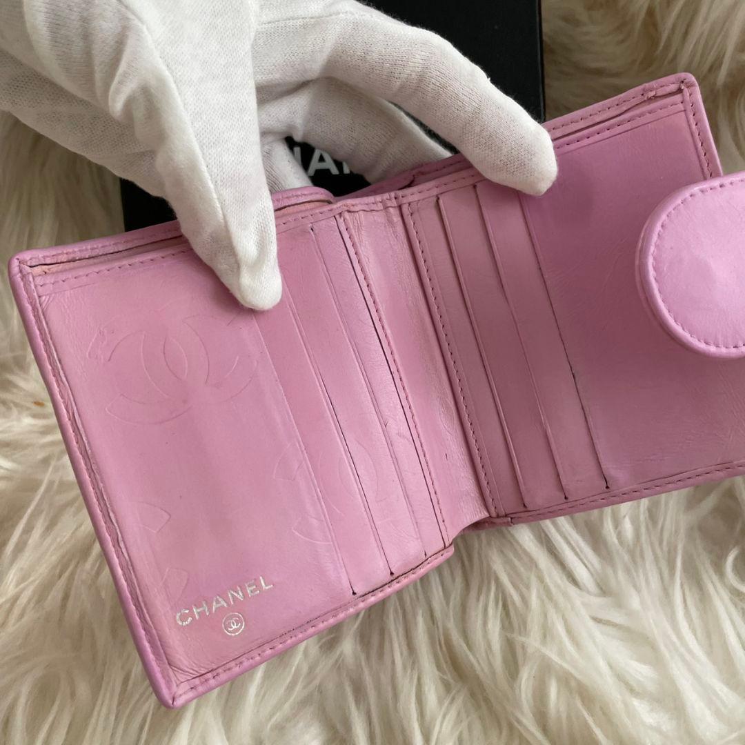 シャネル CHANEL 二つ折り 財布 カンボンライン ココマーク ピンク 黒