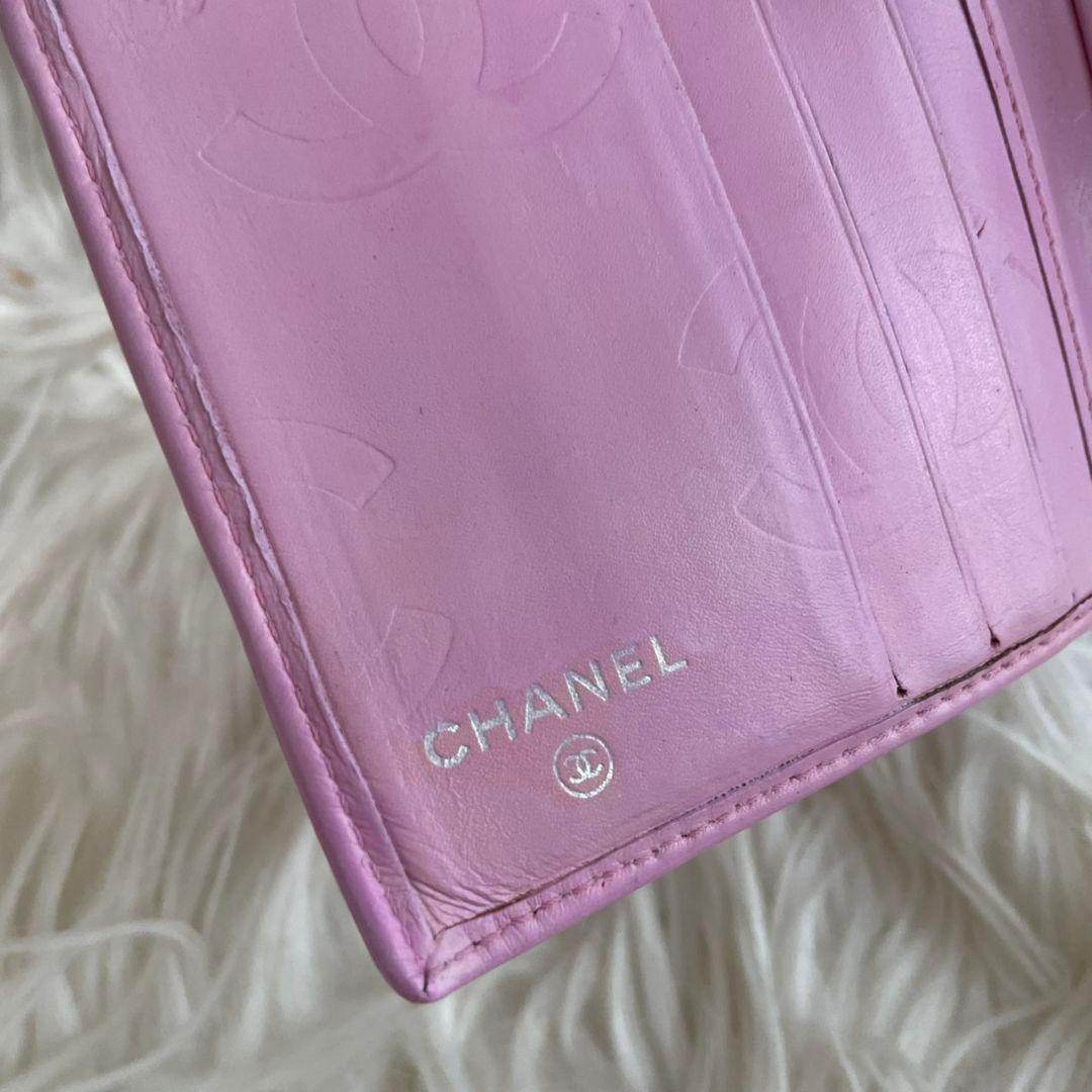 シャネル CHANEL 二つ折り 財布 カンボンライン ココマーク ピンク 黒