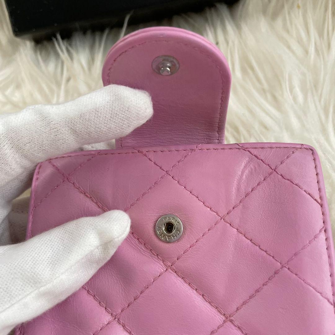 シャネル CHANEL 二つ折り 財布 カンボンライン ココマーク ピンク 黒