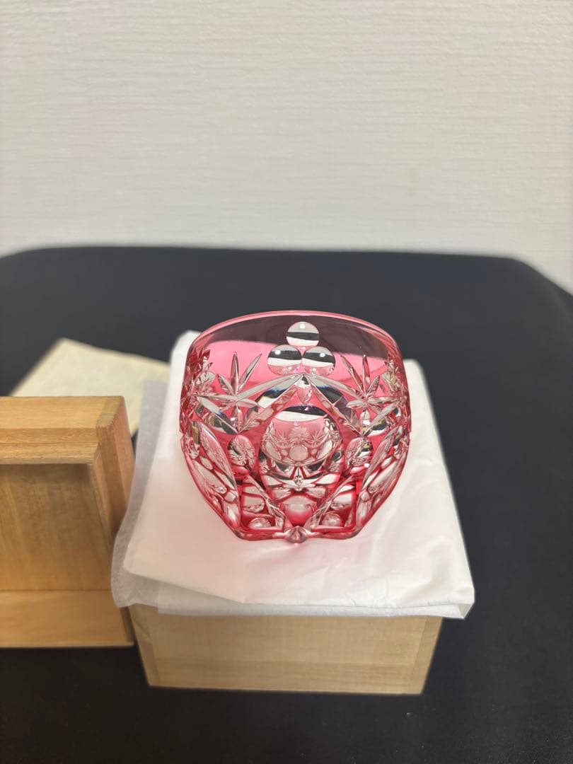 江戸切子　最高級　人気作家　篠崎清一　ぐい呑「三つ玉」未使用