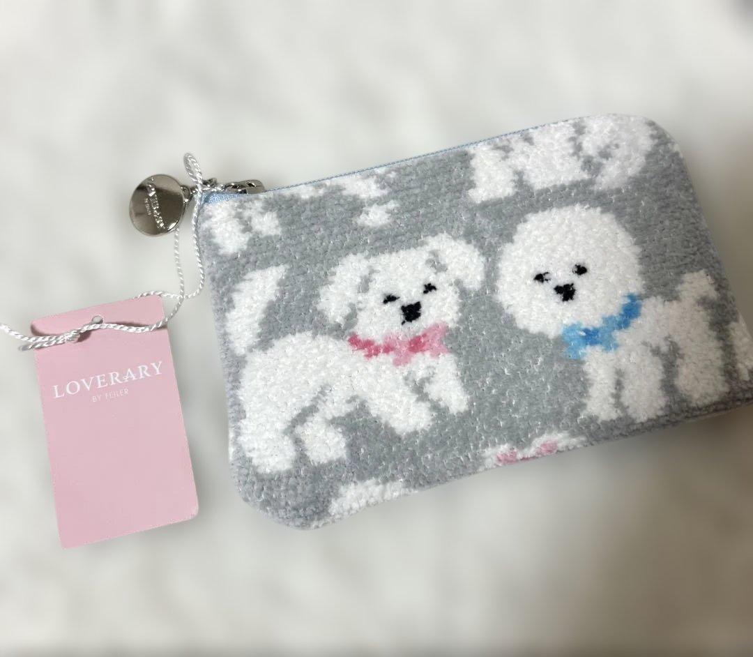 ラブラリーバイフェイラー　モフモフワンチャン　L字ポーチ　舟形ポーチS