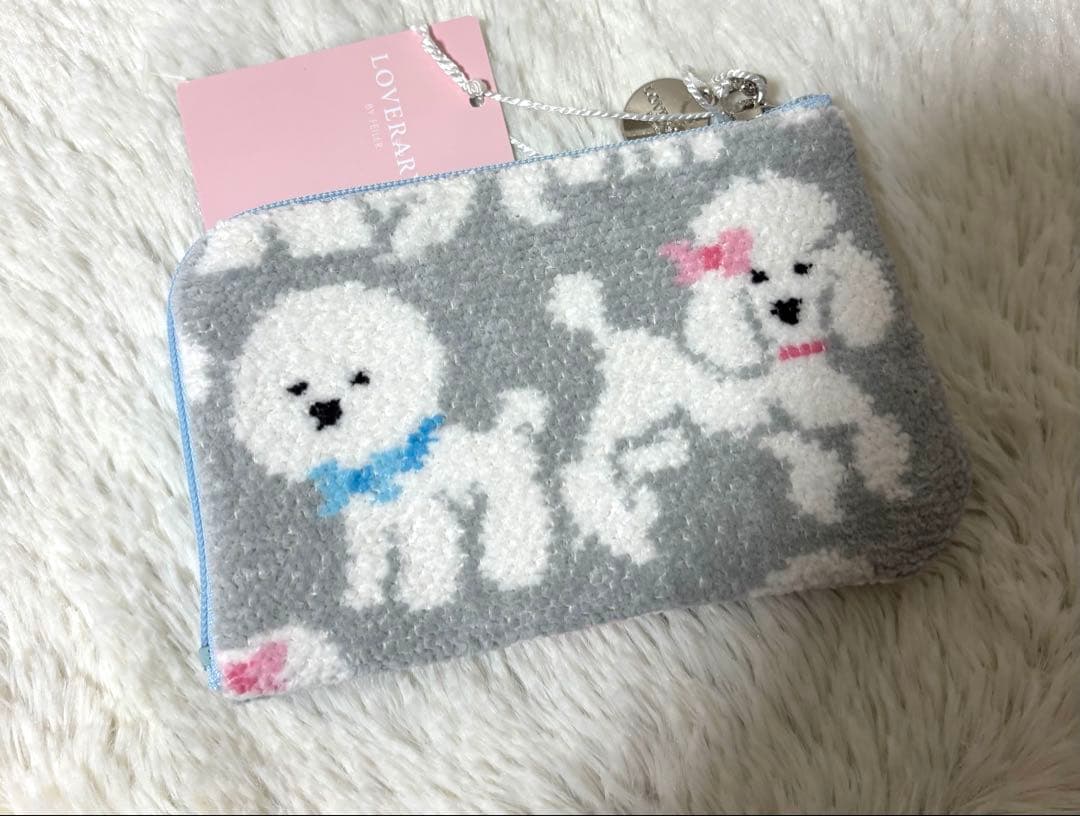 ラブラリーバイフェイラー　モフモフワンチャン　L字ポーチ　舟形ポーチS