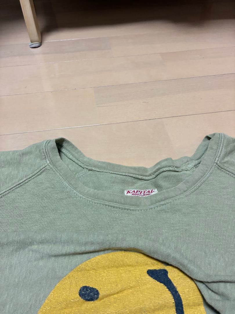 KAPITAL スマイルプリント ラグラン ダブルスリーブ 袖ボタン 日本製