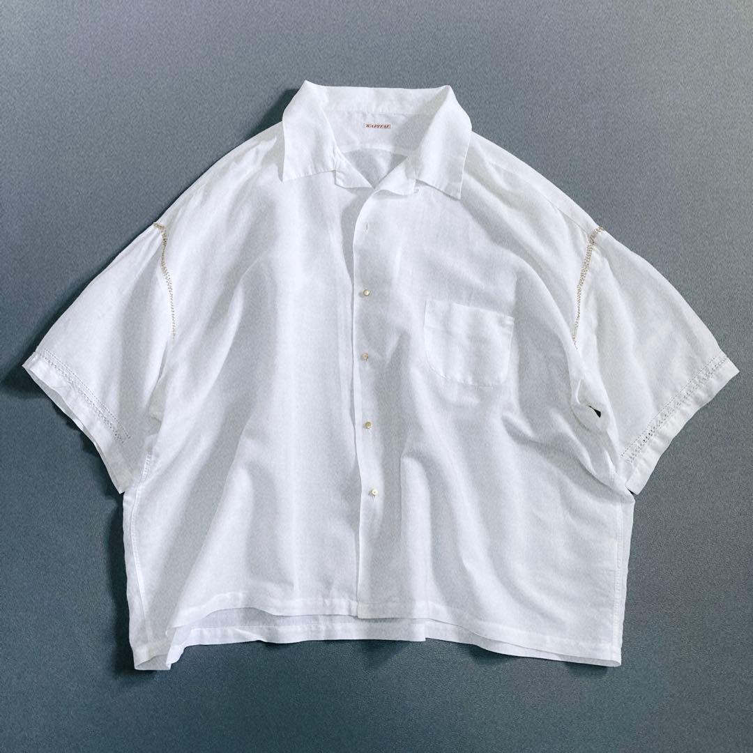 美品 キャピタル コットンリネンシャツ 金ビジユー レース オーバーサイズ