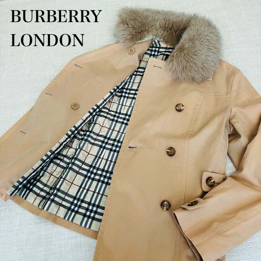 【美品】バーバリーロンドン トレンチコート ショート ファー ノバチェック 40