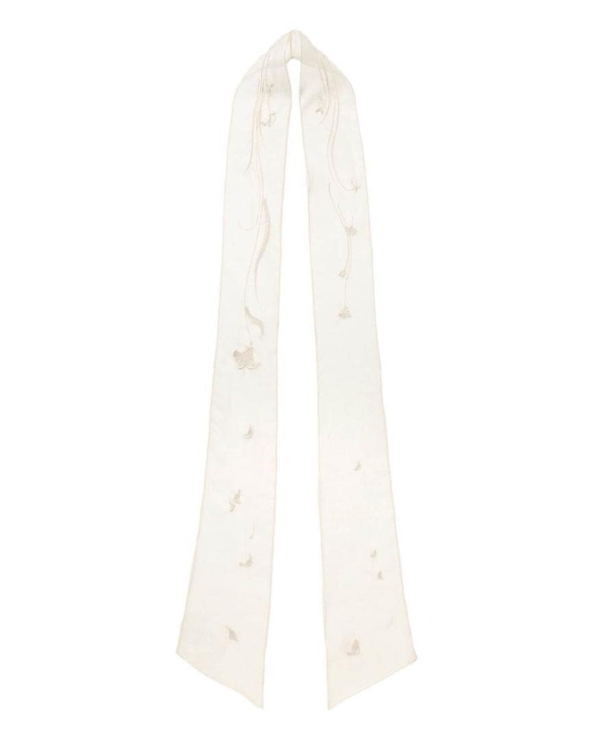 Mame Kurogouchi ホワイト刺繍ロングスカーフ