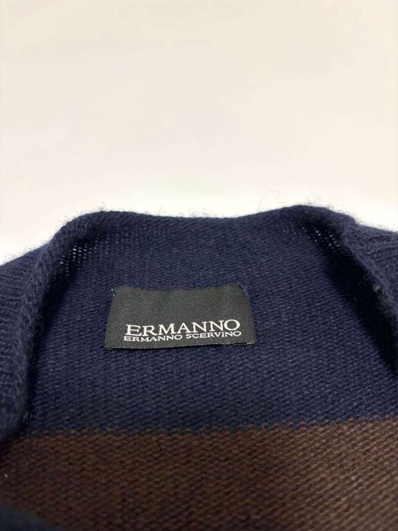 ERMANNO SCERVINO 紺×茶色　長袖ニットカシミア混　手洗い可　M