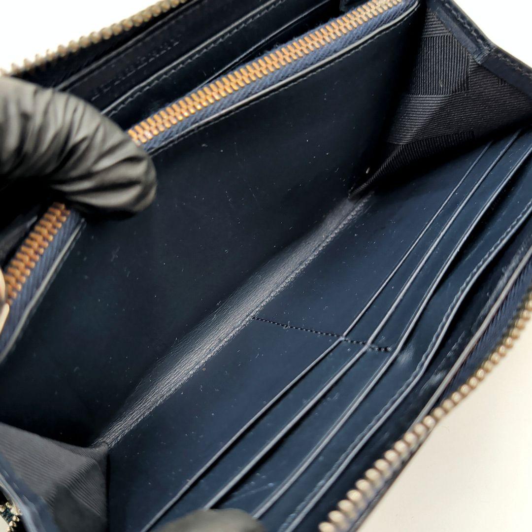 BURBERRY 長財布 バーバリー バイカラー ロゴ ネイビー 本革 ブルー