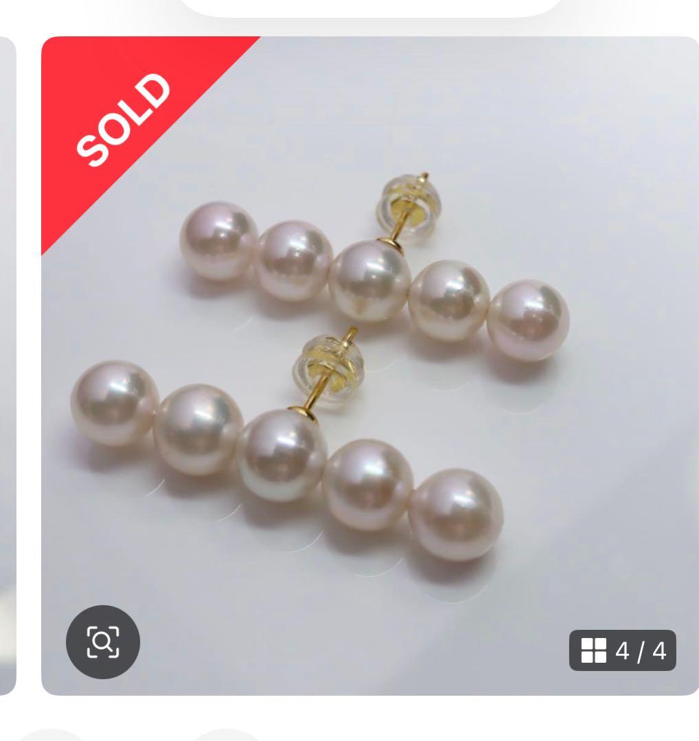 【試着のみ】5連パールピアス ピンク系 あこや真珠　本物