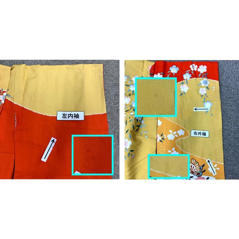 508ag90□七五三 七歳 女児 着物&袋帯 金駒刺繍 蝶 桜□美品