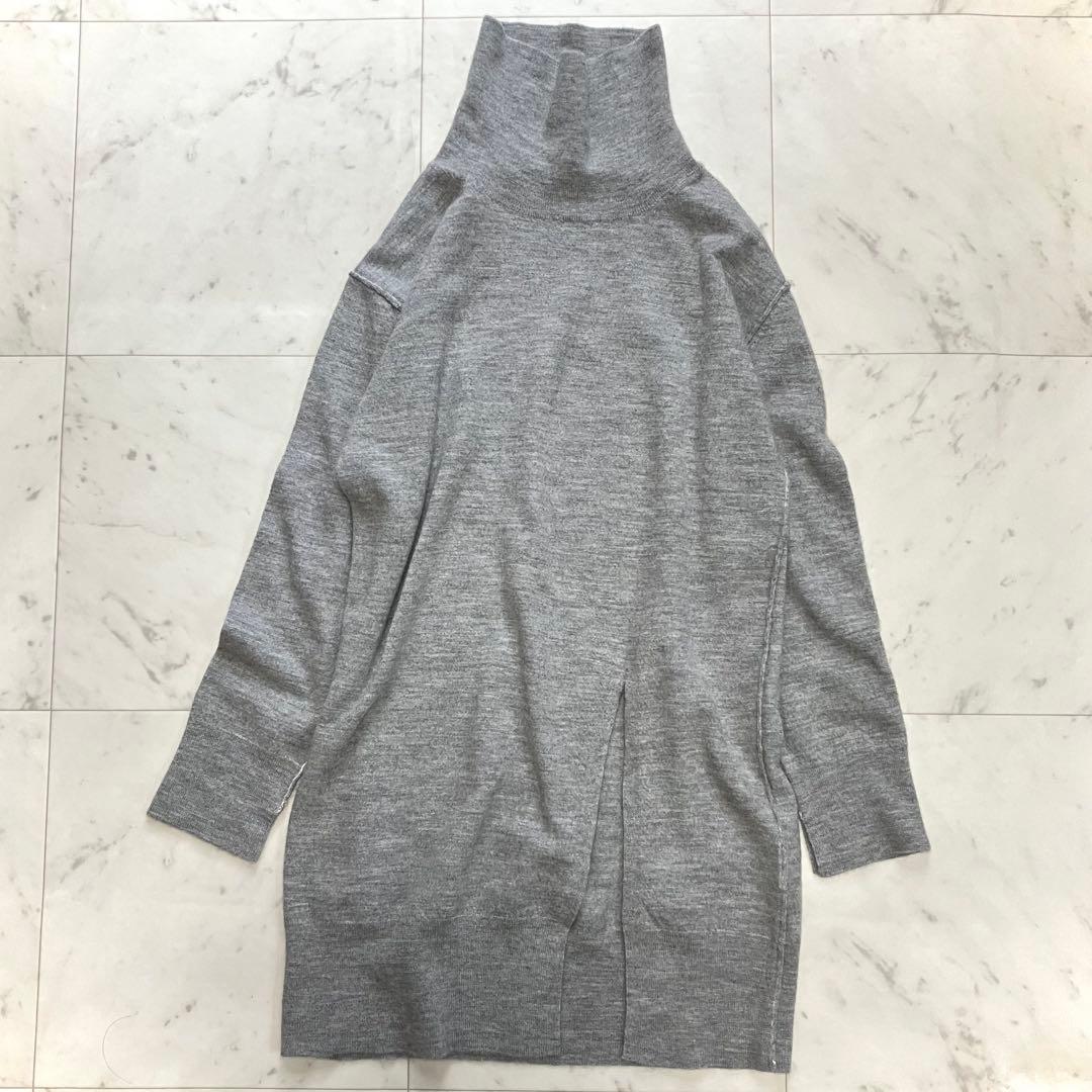 美品 ウィムガゼット ウールカシミヤ ハイネックニット チュニック丈 グレー