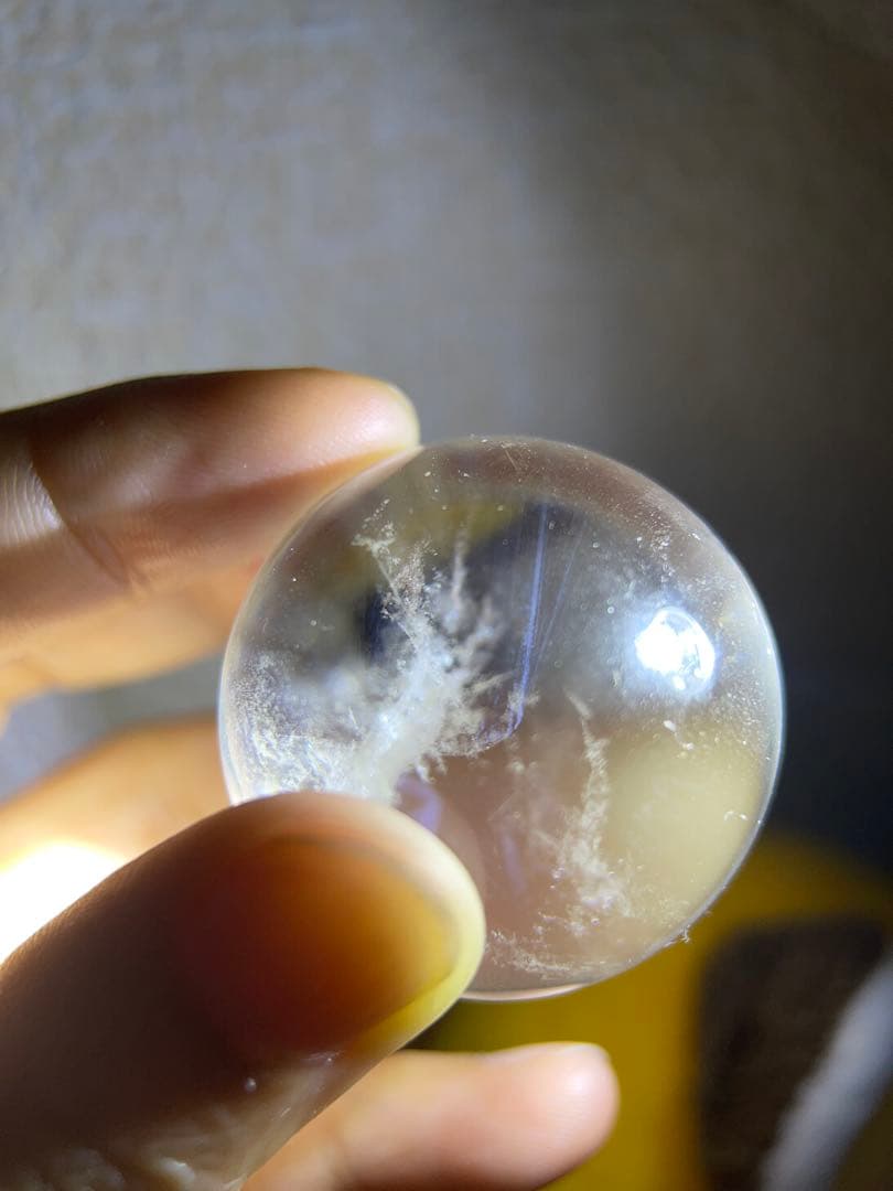 ブラジル産　超稀少 青光　パワーストーン　スフィア丸玉　34mm 台座付き