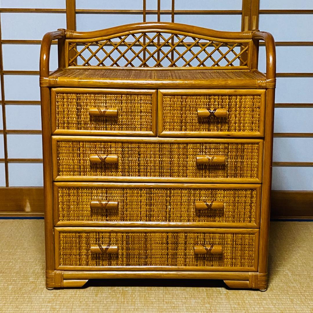 ラタン 籐 棚 チェスト 4段 W65.5cm D36cm H77cm 送料込み
