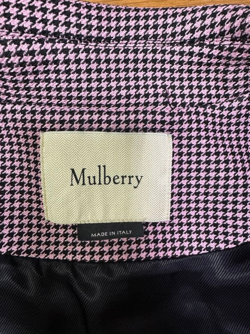 Mulberry マルベリー　ライダースジャケット ピンクの千鳥格子　ウール