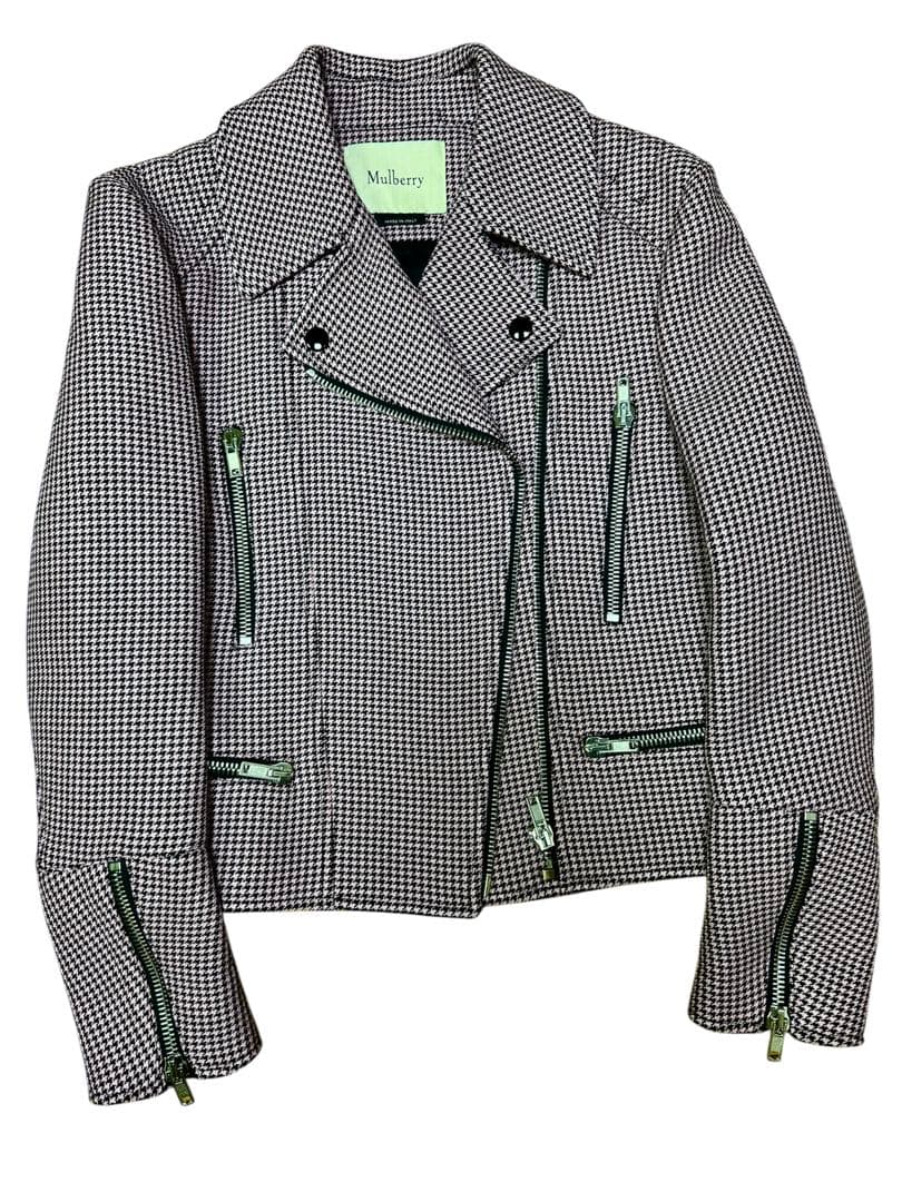 Mulberry マルベリー　ライダースジャケット ピンクの千鳥格子　ウール