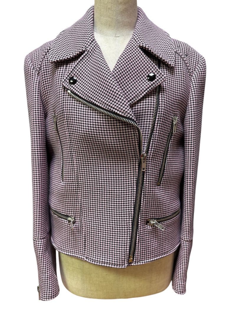 Mulberry マルベリー　ライダースジャケット ピンクの千鳥格子　ウール