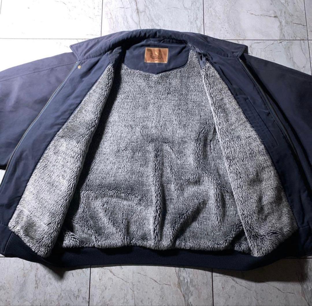 古着 短丈 中綿 ハリントンジャケットスイングトップ ネイビー ボア裏地 M