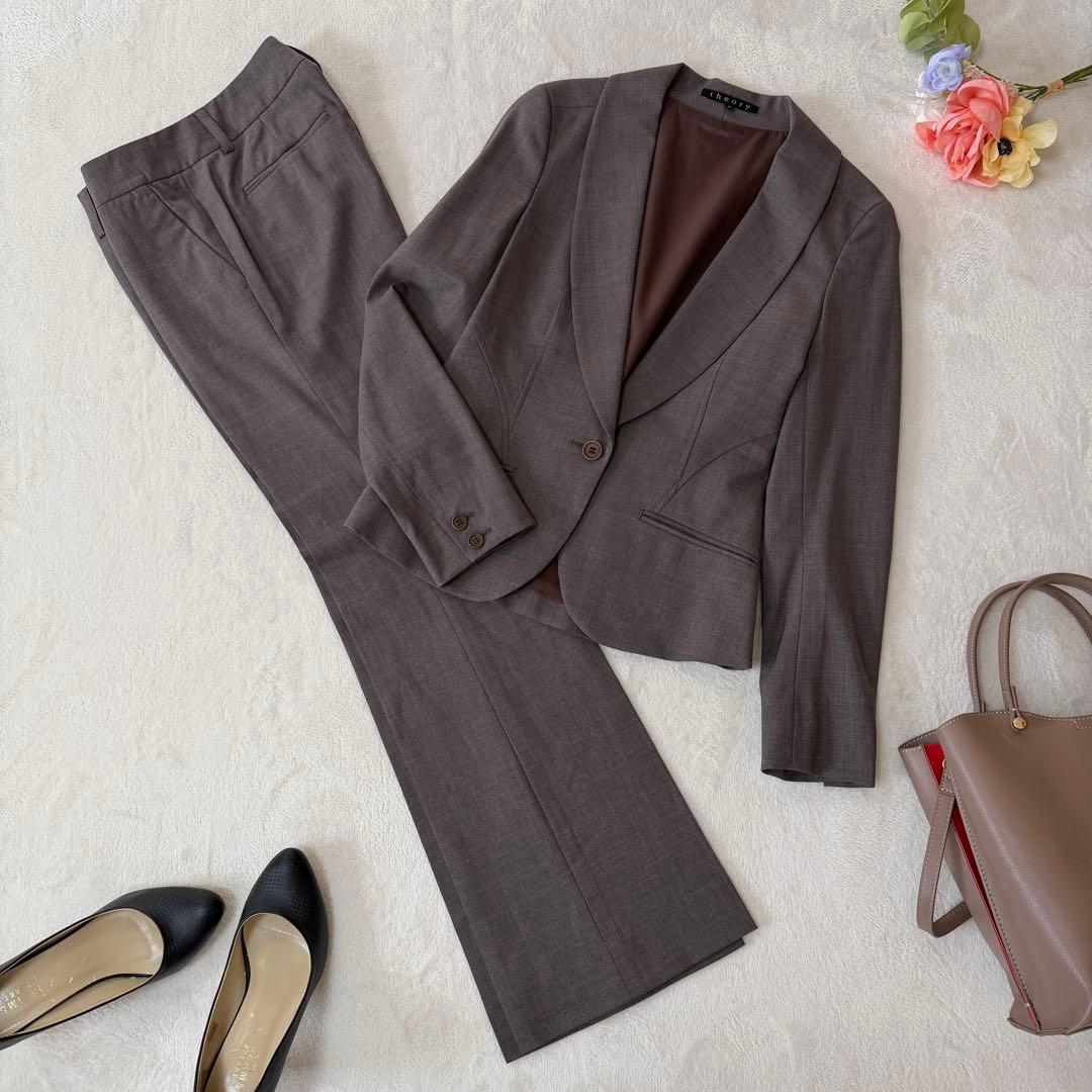 美品✨セオリー パンツスーツ　セットアップ　ブラウン　0 美脚パンツ　ウール混