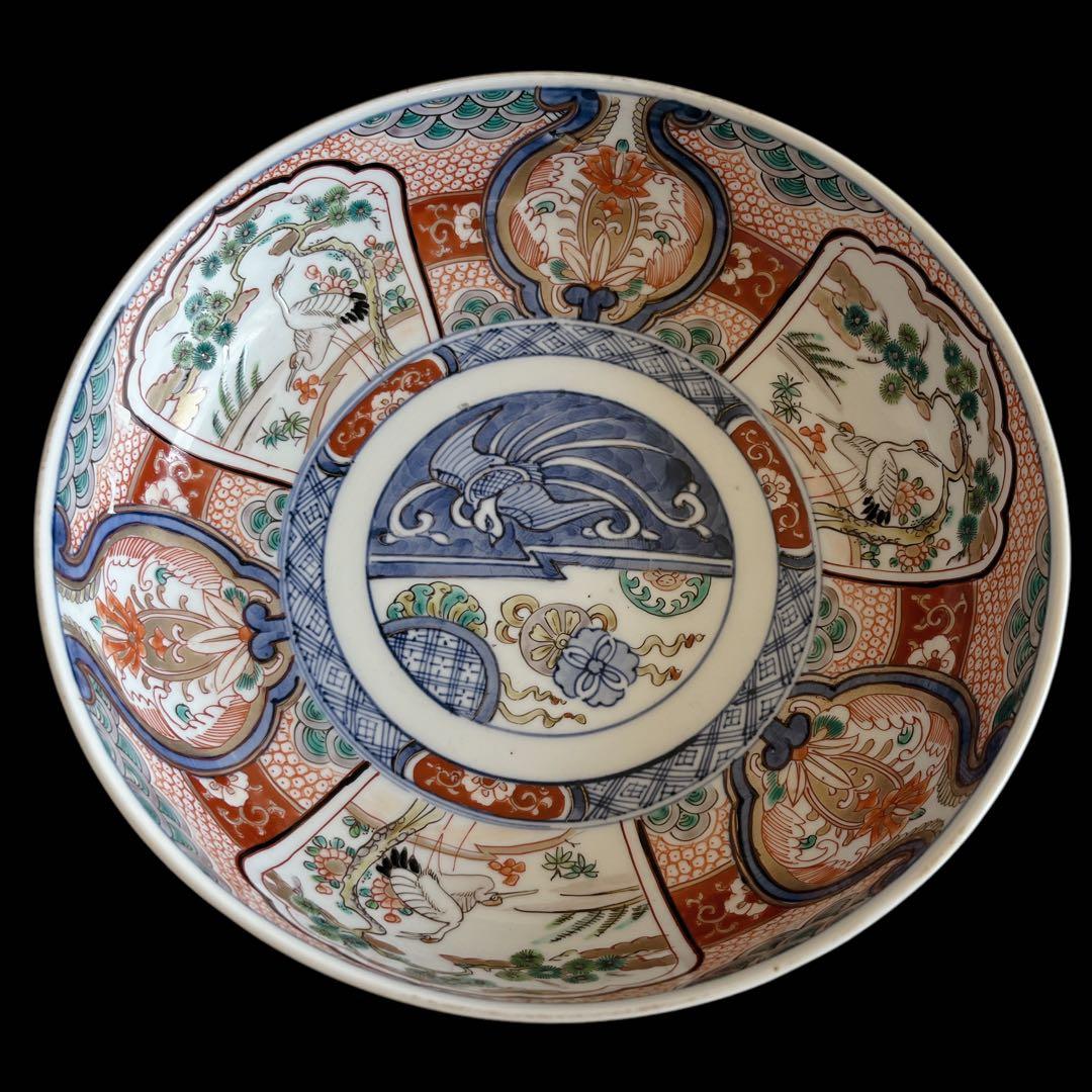 古伊万里 骨董品 大鉢 大皿 大深鉢 色絵 陶器 明治 鳳凰 花 飾り皿