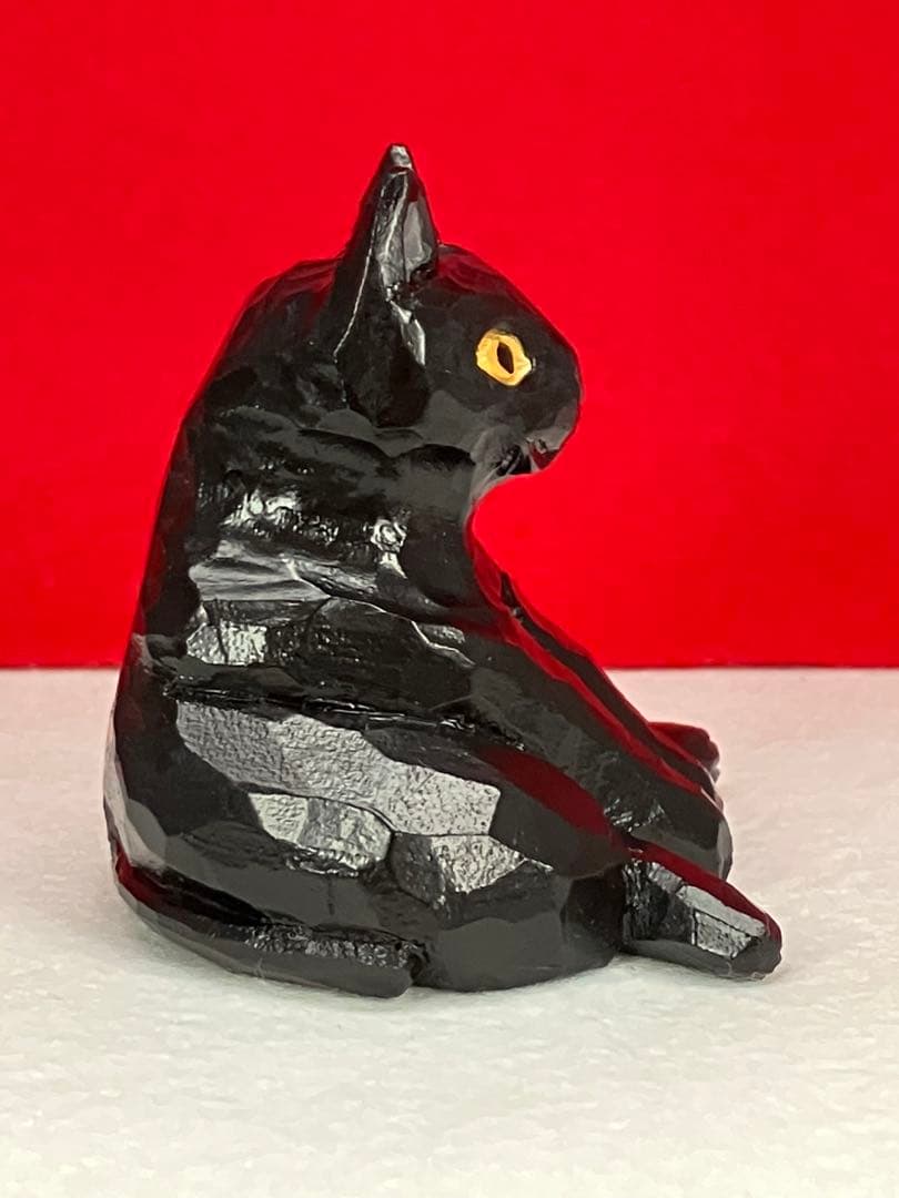 黒猫（小）（座り）3体　木彫り　置物