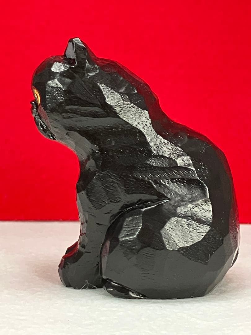 黒猫（小）（座り）3体　木彫り　置物
