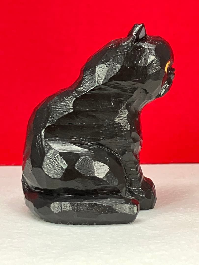 黒猫（小）（座り）3体　木彫り　置物