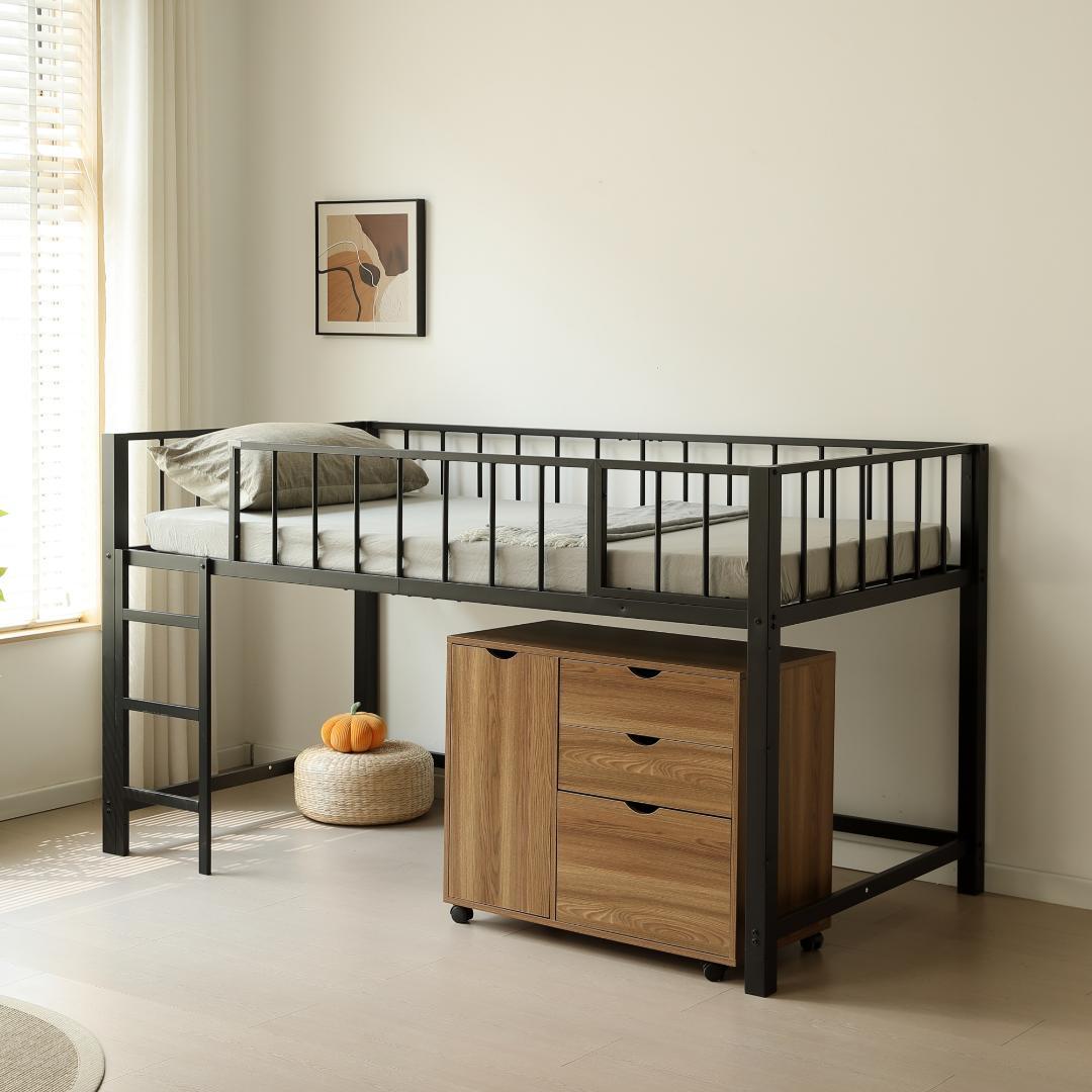 ロフトベッド パイプベッド シングル 高さ110cm 子供ベッド　BLACK