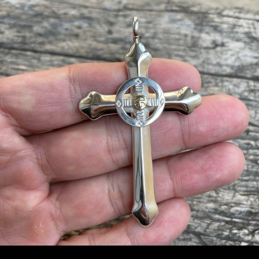 印台メタル付 ホイール クロス ネックレス トップ チェーン ハンドメイド