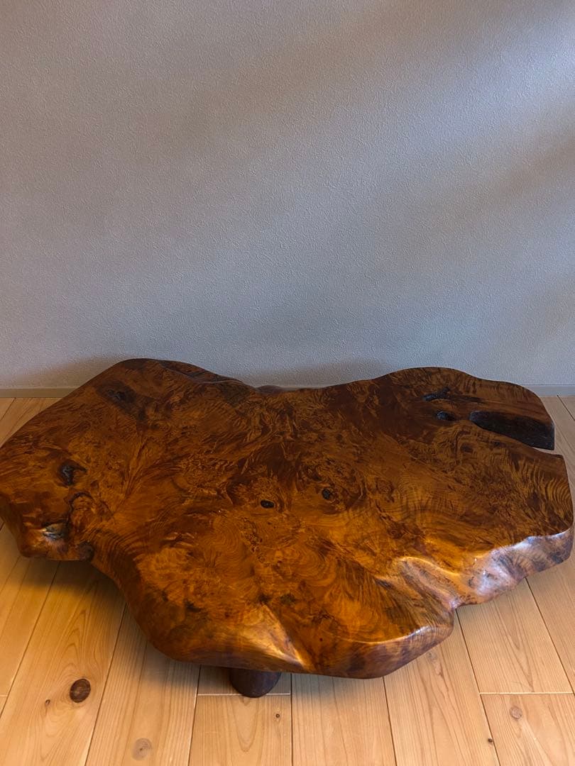 欅　一枚板　テーブル　花台　骨董　盆栽　玉杢　縮杢
