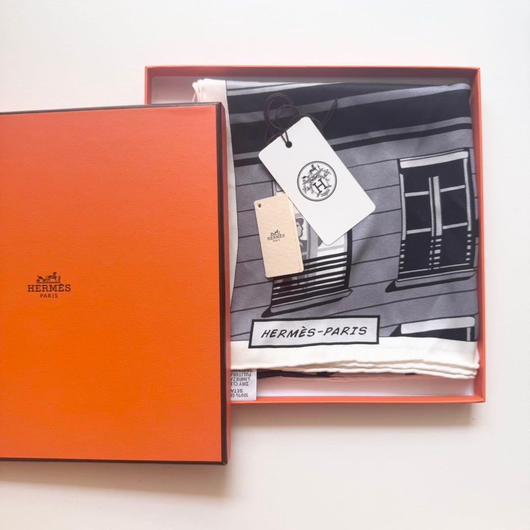 エルメス カレ70 ミッドナイトフォーブル グレー シルク