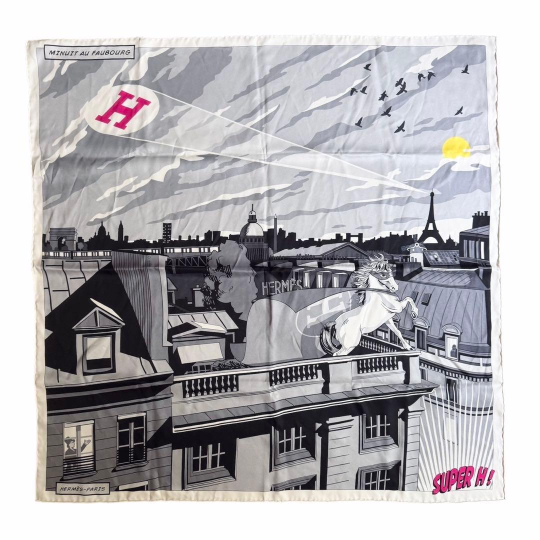 エルメス カレ70 ミッドナイトフォーブル グレー シルク