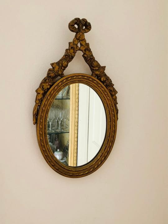 フランスアンティーク　リボン&ローズガーランドの壁掛けミラー