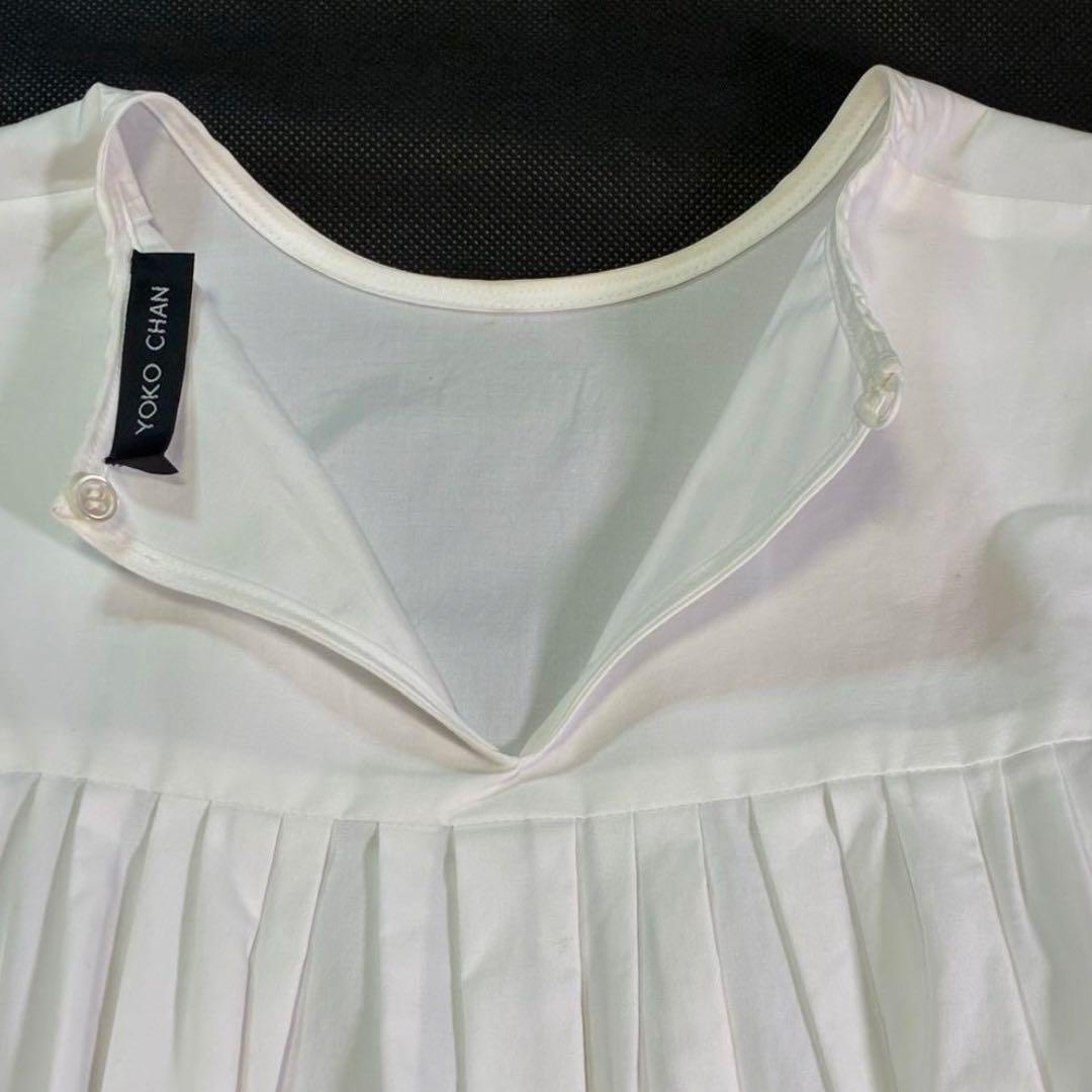 ヨーコチャン パフ袖 半袖ブラウス バックギャザー フレア ホワイト 38