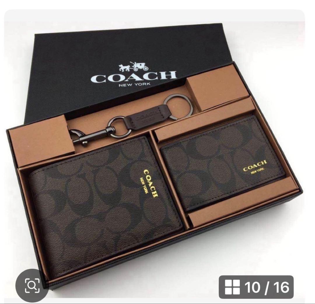 コーチCOACH二つ折り財布メンズブラックシグネチャーロングジップ贈り物　新品