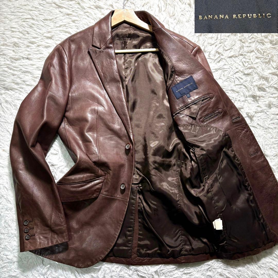 バナナリパブリック　レザーテーラードジャケット　羊　ブラウン　M シープ