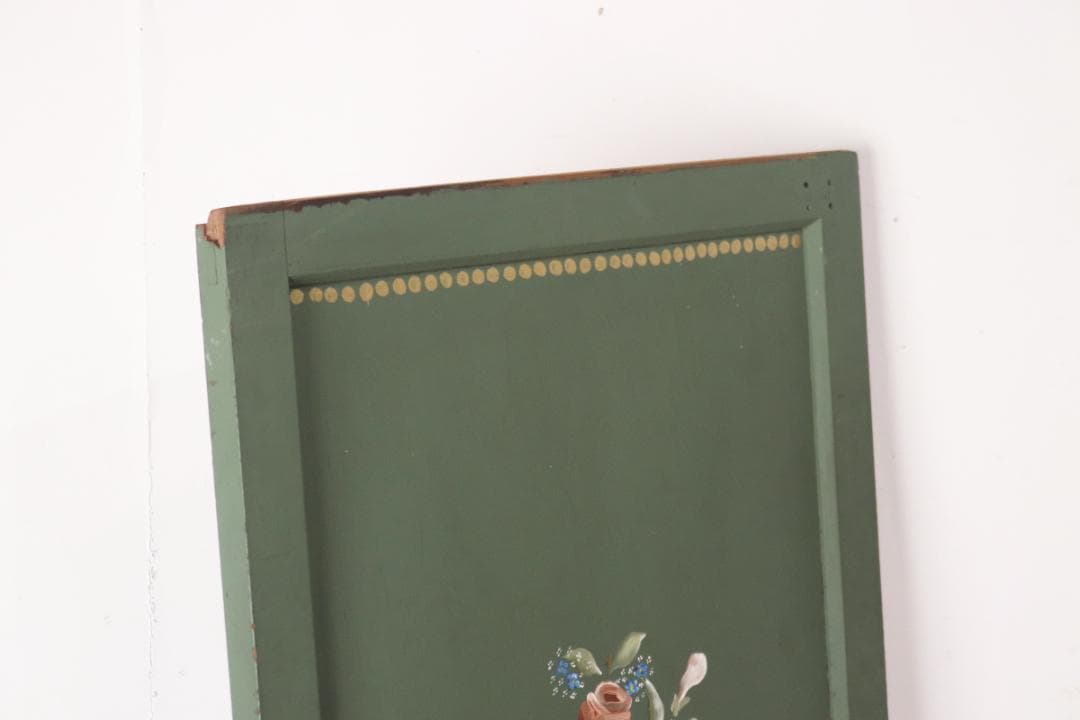 レトロ 建具 扉 引き戸 ドア ペイント 緑 花柄 木製 ヴィンテージ 1