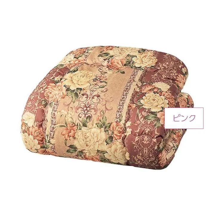 新品未使用　フランス羊毛掛布団　発熱素材　モイストヒートウール　ピンク　花柄