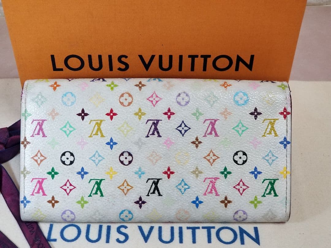 ルイヴィトン マルチカラー モノグラム 二つ折り財布 長財布 ホワイト系
