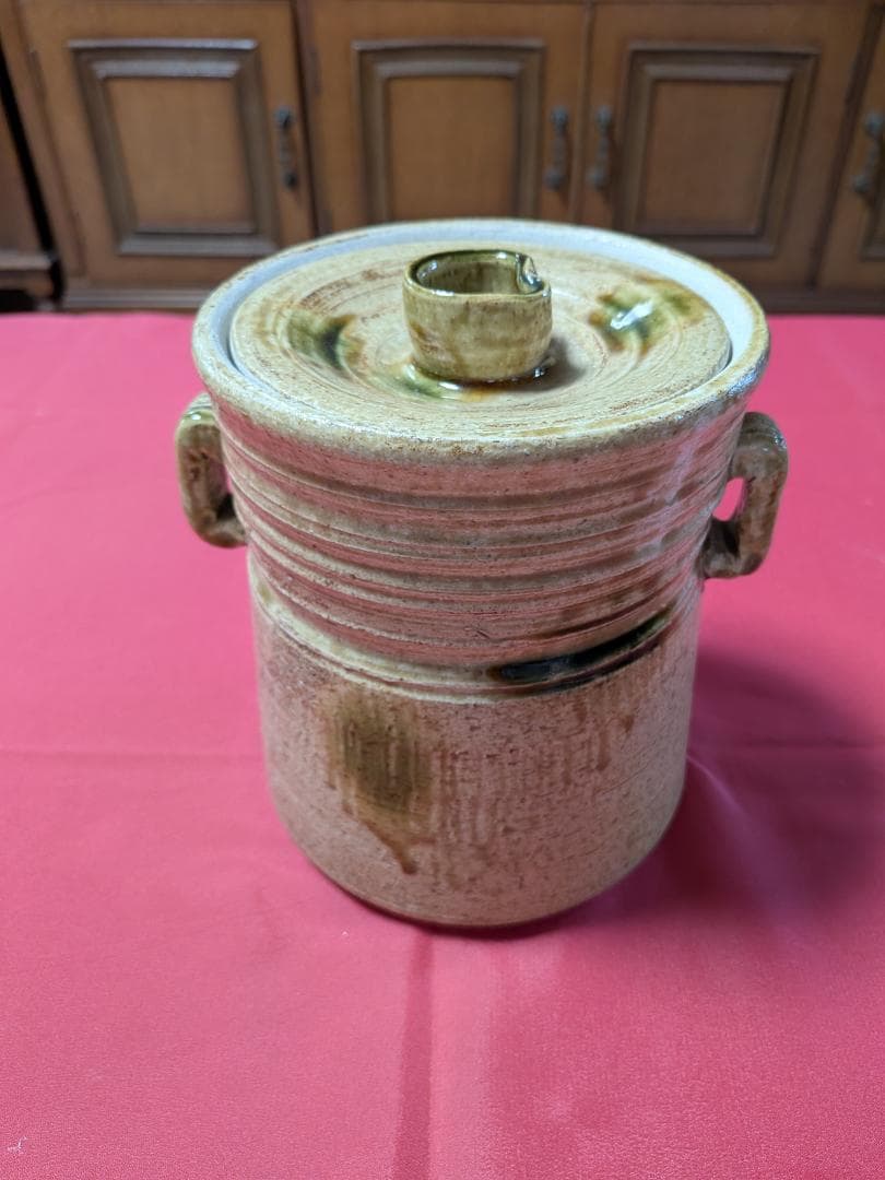 東窯　黄瀬戸　春草作　耳付き水指